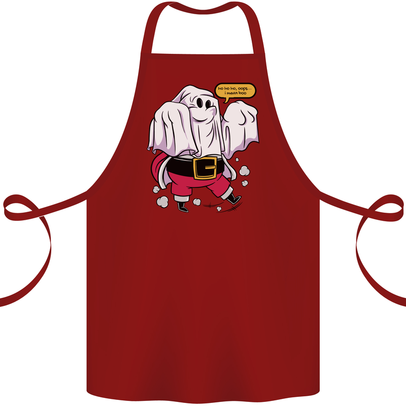 Funny Santa Ghost Christmas Halloween Cotton Apron 100% Organic Maroon