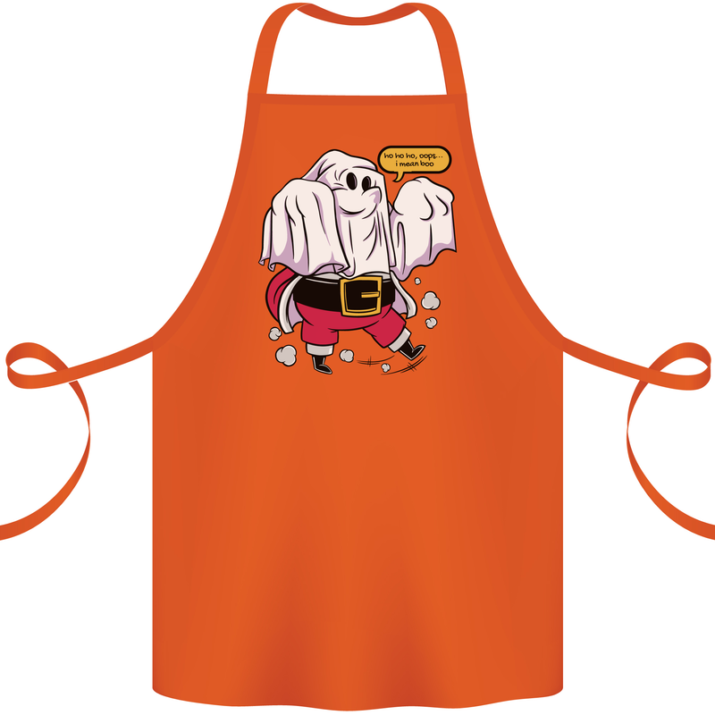 Funny Santa Ghost Christmas Halloween Cotton Apron 100% Organic Orange