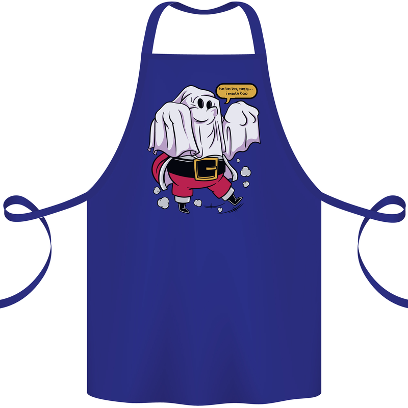 Funny Santa Ghost Christmas Halloween Cotton Apron 100% Organic Royal Blue