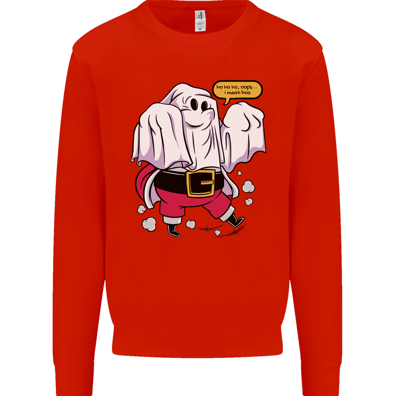 Funny Santa Ghost Christmas Halloween Kids Sweatshirt Jumper Bright Red