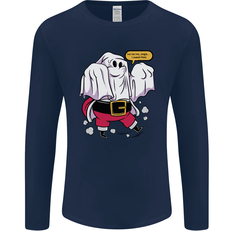 Funny Santa Ghost Christmas Halloween Mens Long Sleeve T-Shirt Navy Blue