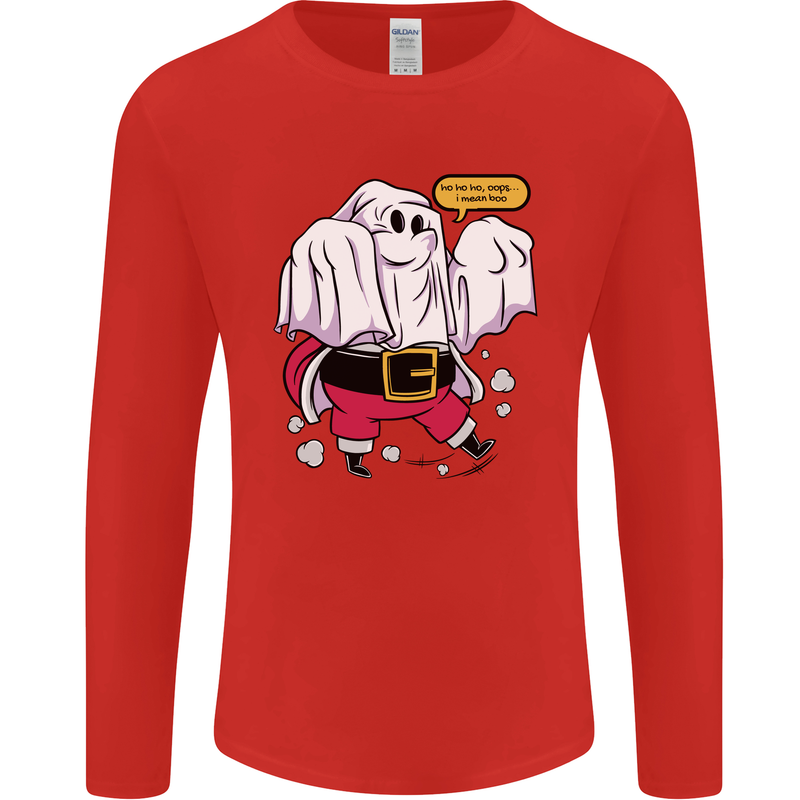 Funny Santa Ghost Christmas Halloween Mens Long Sleeve T-Shirt Red