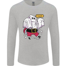 Funny Santa Ghost Christmas Halloween Mens Long Sleeve T-Shirt Sports Grey