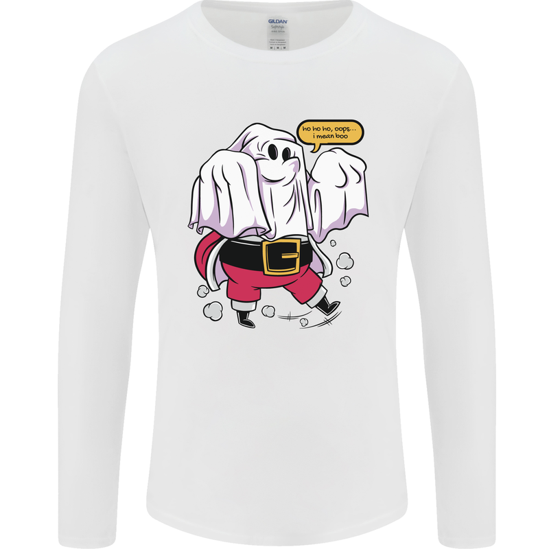Funny Santa Ghost Christmas Halloween Mens Long Sleeve T-Shirt White