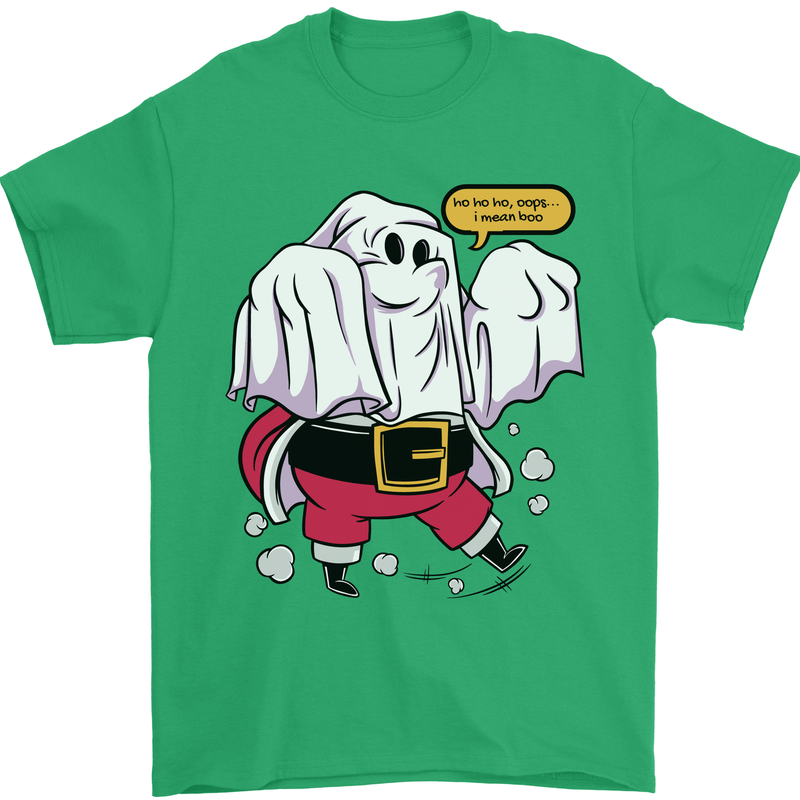 Funny Santa Ghost Christmas Halloween Mens T-Shirt 100% Cotton Irish Green
