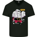 Funny Santa Ghost Christmas Halloween Mens V-Neck Cotton T-Shirt Black