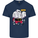 Funny Santa Ghost Christmas Halloween Mens V-Neck Cotton T-Shirt Navy Blue