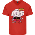 Funny Santa Ghost Christmas Halloween Mens V-Neck Cotton T-Shirt Red