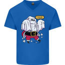 Funny Santa Ghost Christmas Halloween Mens V-Neck Cotton T-Shirt Royal Blue