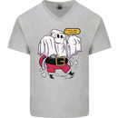 Funny Santa Ghost Christmas Halloween Mens V-Neck Cotton T-Shirt Sports Grey