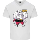 Funny Santa Ghost Christmas Halloween Mens V-Neck Cotton T-Shirt White