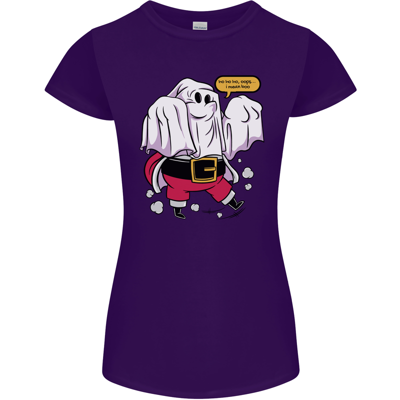 Funny Santa Ghost Christmas Halloween Womens Petite Cut T-Shirt Purple