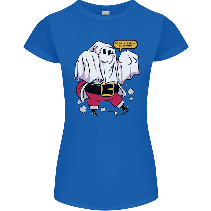 Funny Santa Ghost Christmas Halloween Womens Petite Cut T-Shirt Royal Blue