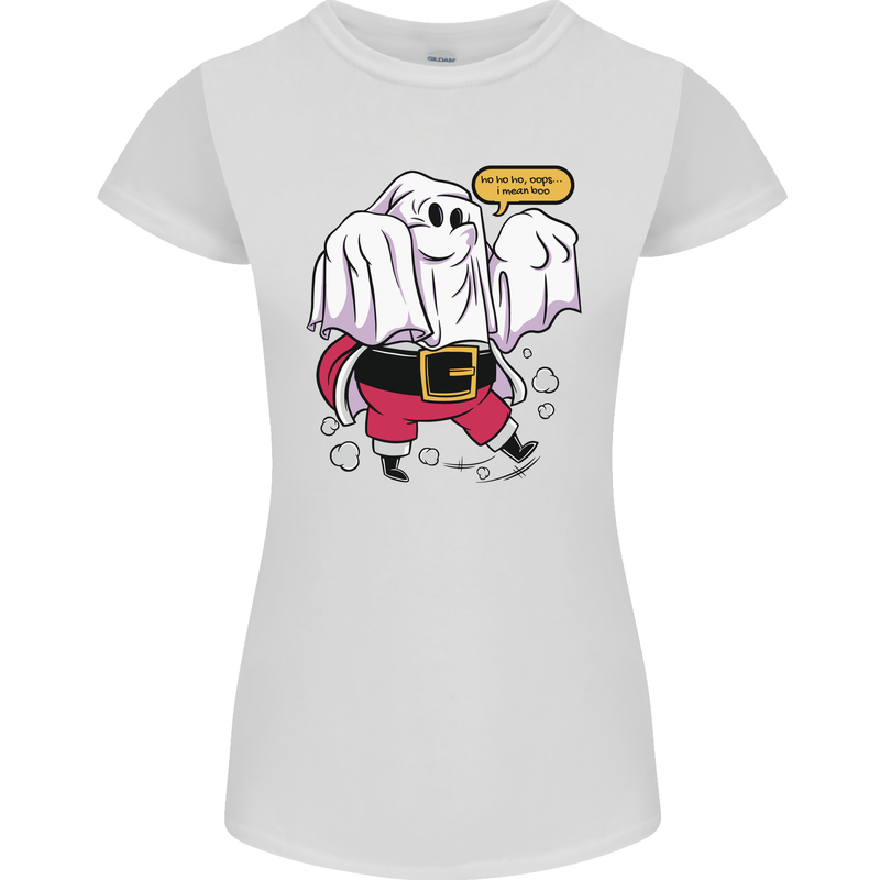 Funny Santa Ghost Christmas Halloween Womens Petite Cut T-Shirt White