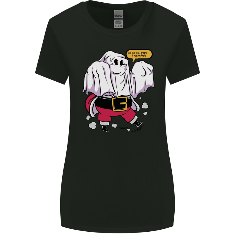 Funny Santa Ghost Christmas Halloween Womens Wider Cut T-Shirt Black