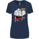Funny Santa Ghost Christmas Halloween Womens Wider Cut T-Shirt Navy Blue