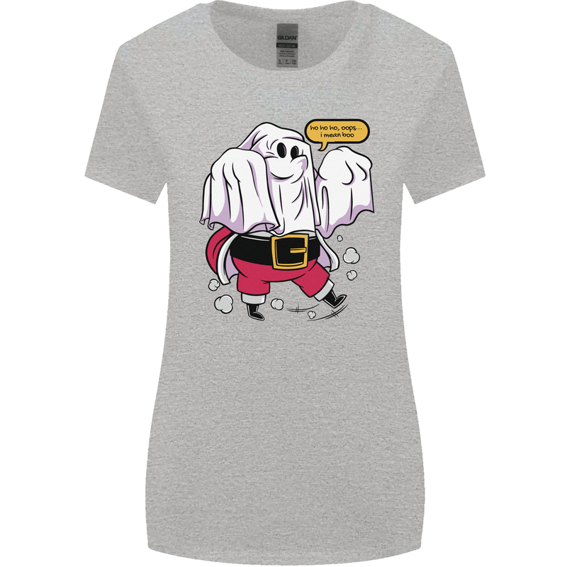 Funny Santa Ghost Christmas Halloween Womens Wider Cut T-Shirt Sports Grey