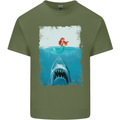 Funny Shark Parody Scuba Diving Fishing Mens Cotton T-Shirt Tee Top Military Green