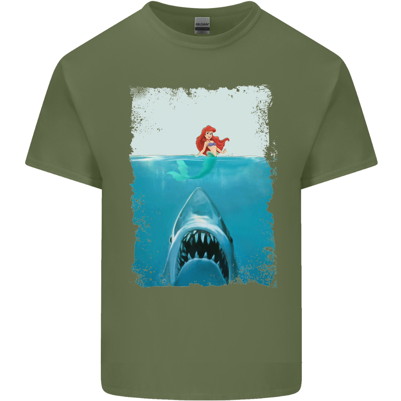 Funny Shark Parody Scuba Diving Fishing Mens Cotton T-Shirt Tee Top Military Green
