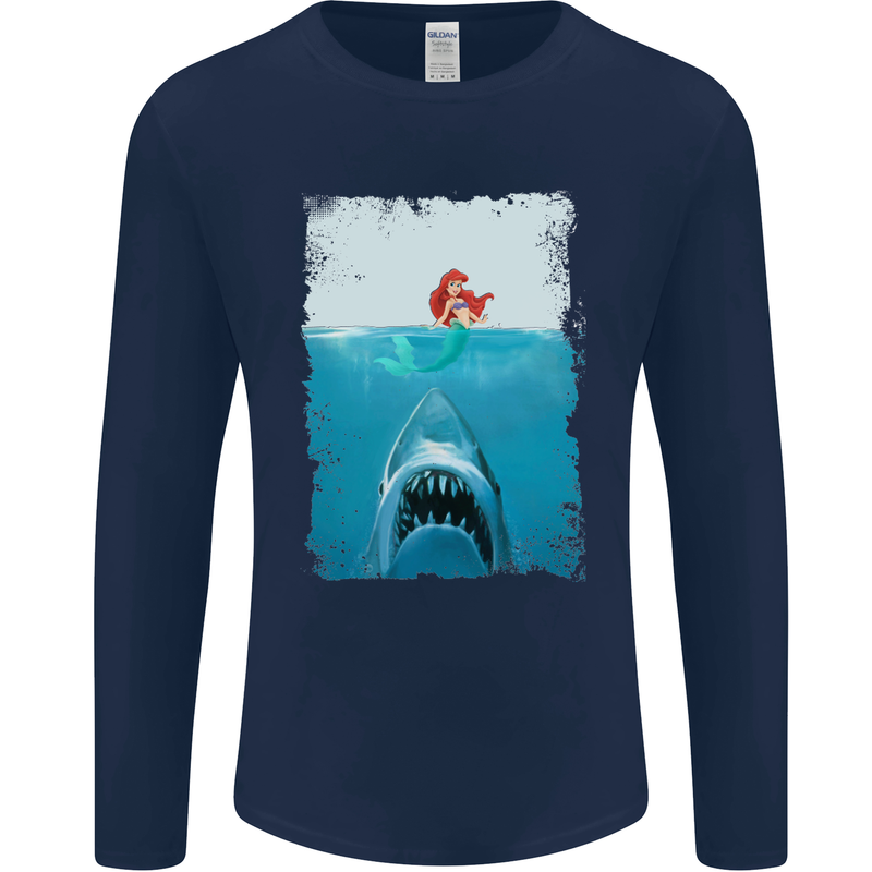 Funny Shark Parody Scuba Diving Fishing Mens Long Sleeve T-Shirt Navy Blue