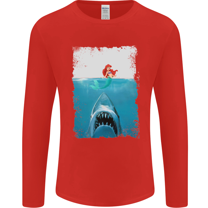 Funny Shark Parody Scuba Diving Fishing Mens Long Sleeve T-Shirt Red