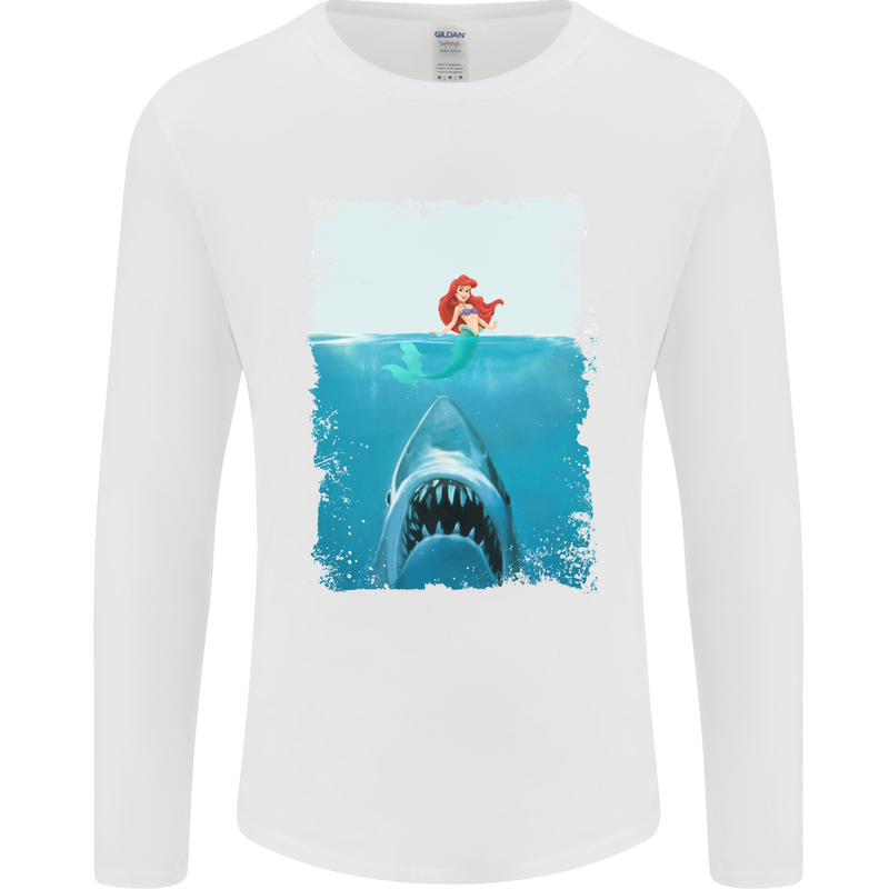 Funny Shark Parody Scuba Diving Fishing Mens Long Sleeve T-Shirt White