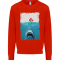 Funny Shark Parody Scuba Diving Fishing Mens Sweatshirt Jumper Bright Red