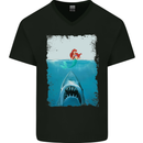 Funny Shark Parody Scuba Diving Fishing Mens V-Neck Cotton T-Shirt Black