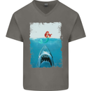 Funny Shark Parody Scuba Diving Fishing Mens V-Neck Cotton T-Shirt Charcoal