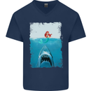 Funny Shark Parody Scuba Diving Fishing Mens V-Neck Cotton T-Shirt Navy Blue