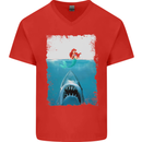Funny Shark Parody Scuba Diving Fishing Mens V-Neck Cotton T-Shirt Red