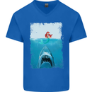 Funny Shark Parody Scuba Diving Fishing Mens V-Neck Cotton T-Shirt Royal Blue