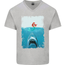 Funny Shark Parody Scuba Diving Fishing Mens V-Neck Cotton T-Shirt Sports Grey