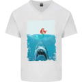 Funny Shark Parody Scuba Diving Fishing Mens V-Neck Cotton T-Shirt White