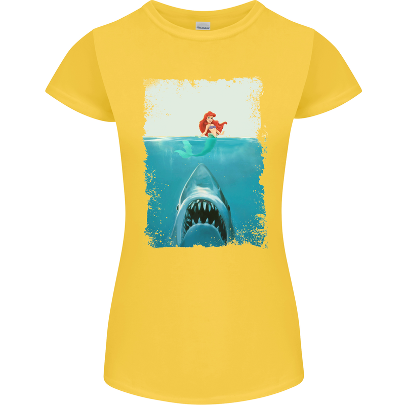 Funny Shark Parody Scuba Diving Fishing Womens Petite Cut T-Shirt Yellow