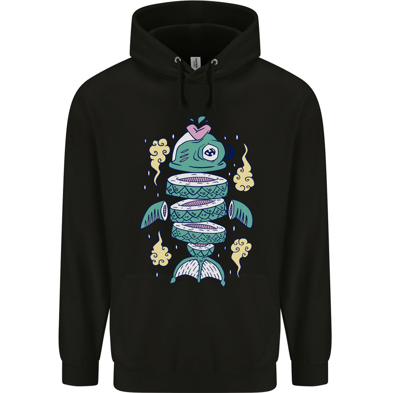 Funny Sliced Sushi Fish Fishing Fisherman Childrens Kids Hoodie Black