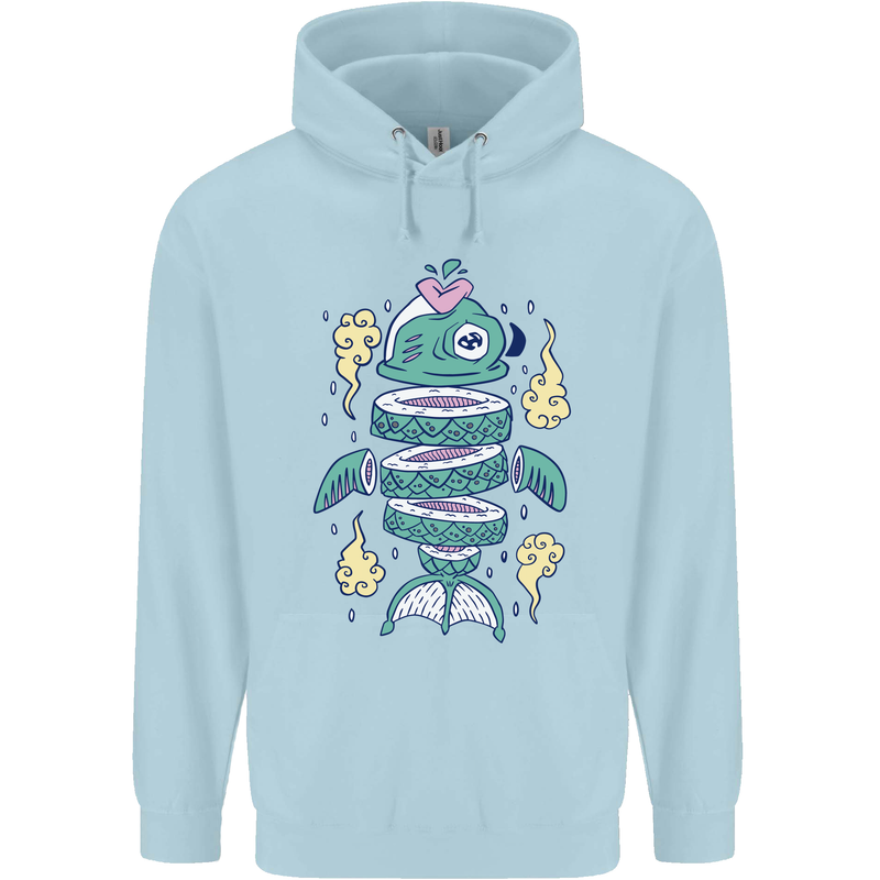 Funny Sliced Sushi Fish Fishing Fisherman Childrens Kids Hoodie Light Blue