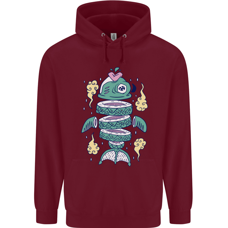 Funny Sliced Sushi Fish Fishing Fisherman Childrens Kids Hoodie Maroon