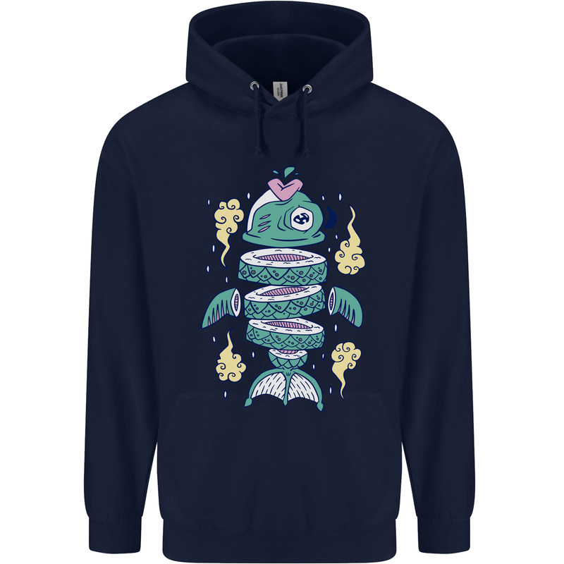 Funny Sliced Sushi Fish Fishing Fisherman Childrens Kids Hoodie Navy Blue