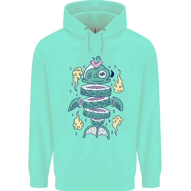 Funny Sliced Sushi Fish Fishing Fisherman Childrens Kids Hoodie Peppermint