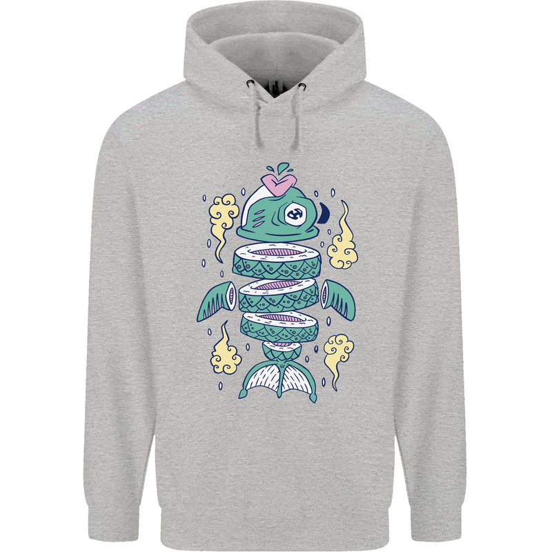 Funny Sliced Sushi Fish Fishing Fisherman Childrens Kids Hoodie Sports Grey