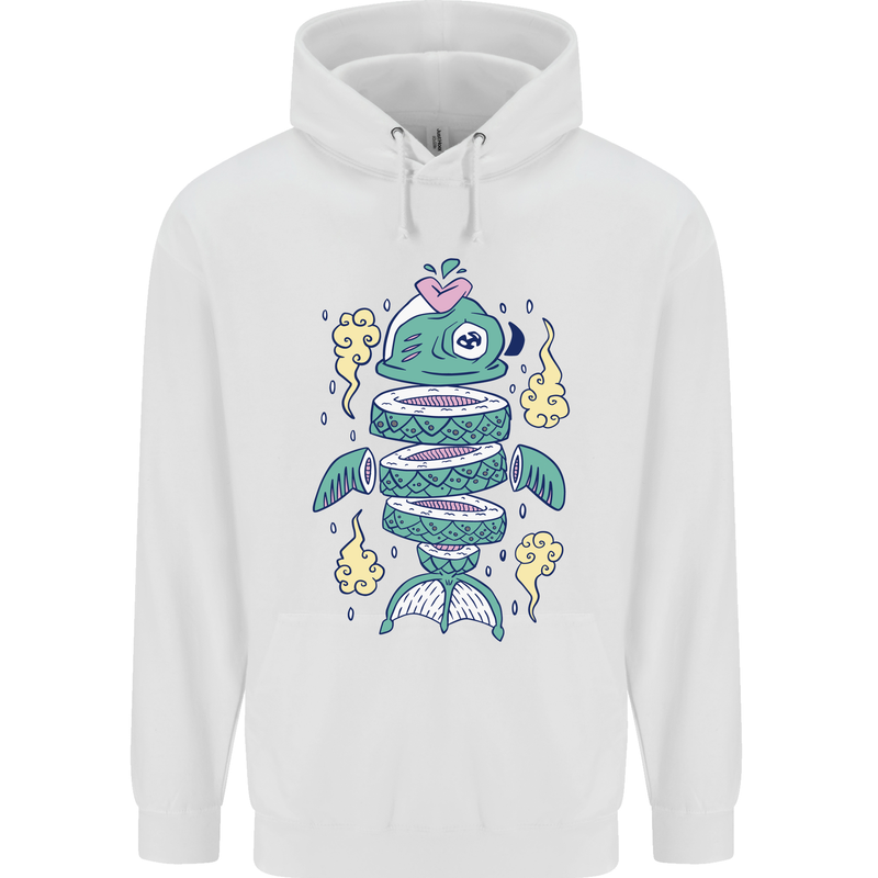 Funny Sliced Sushi Fish Fishing Fisherman Childrens Kids Hoodie White