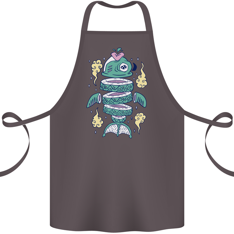 Funny Sliced Sushi Fish Fishing Fisherman Cotton Apron 100% Organic Dark Grey