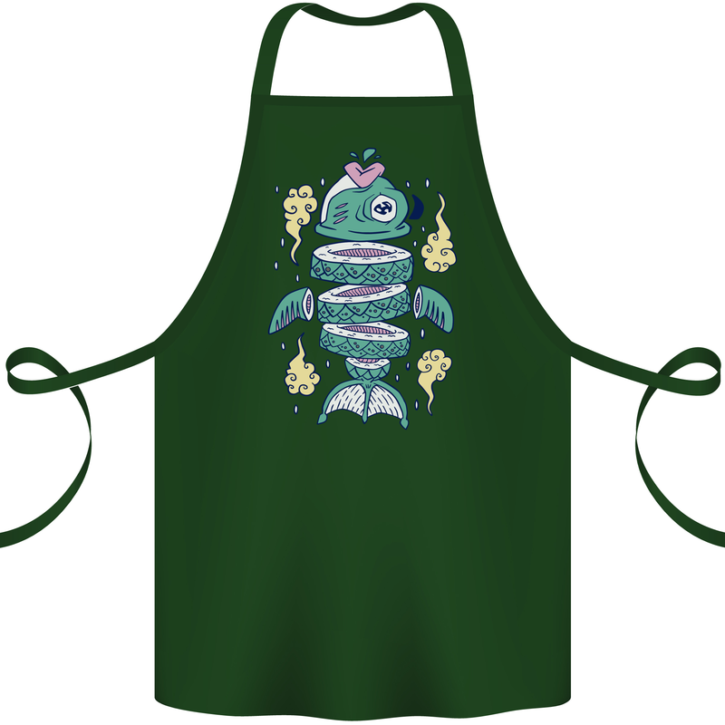 Funny Sliced Sushi Fish Fishing Fisherman Cotton Apron 100% Organic Forest Green