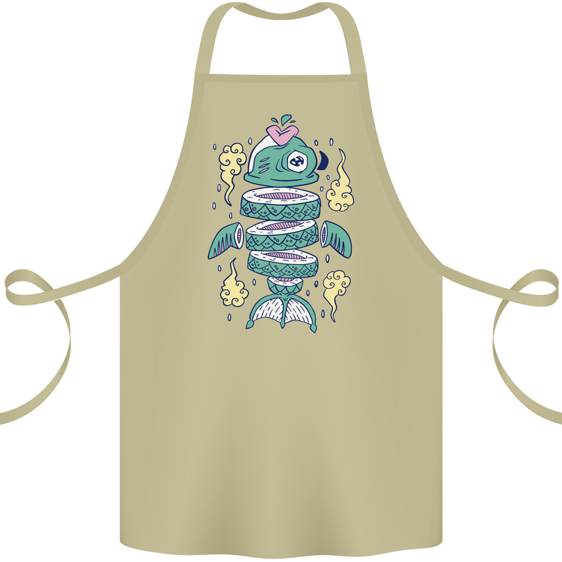Funny Sliced Sushi Fish Fishing Fisherman Cotton Apron 100% Organic Khaki