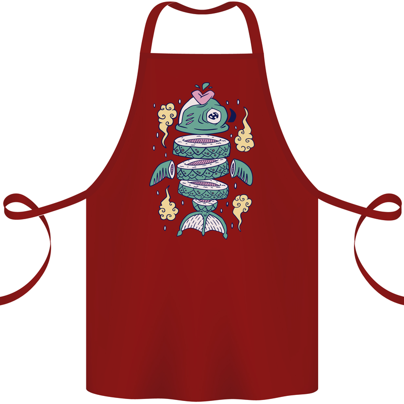 Funny Sliced Sushi Fish Fishing Fisherman Cotton Apron 100% Organic Maroon