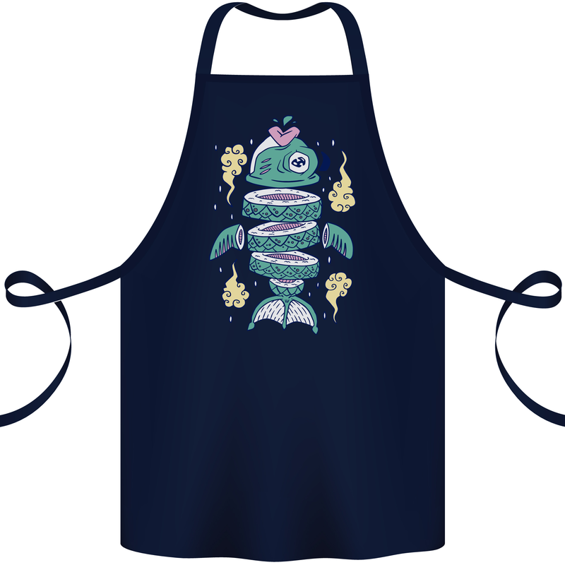 Funny Sliced Sushi Fish Fishing Fisherman Cotton Apron 100% Organic Navy Blue