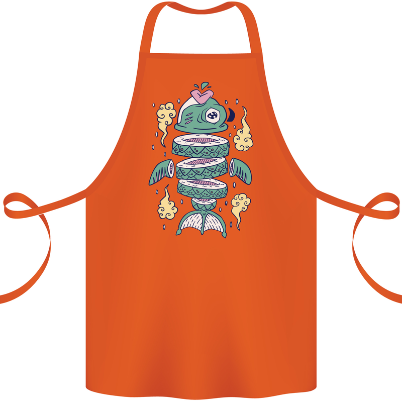 Funny Sliced Sushi Fish Fishing Fisherman Cotton Apron 100% Organic Orange