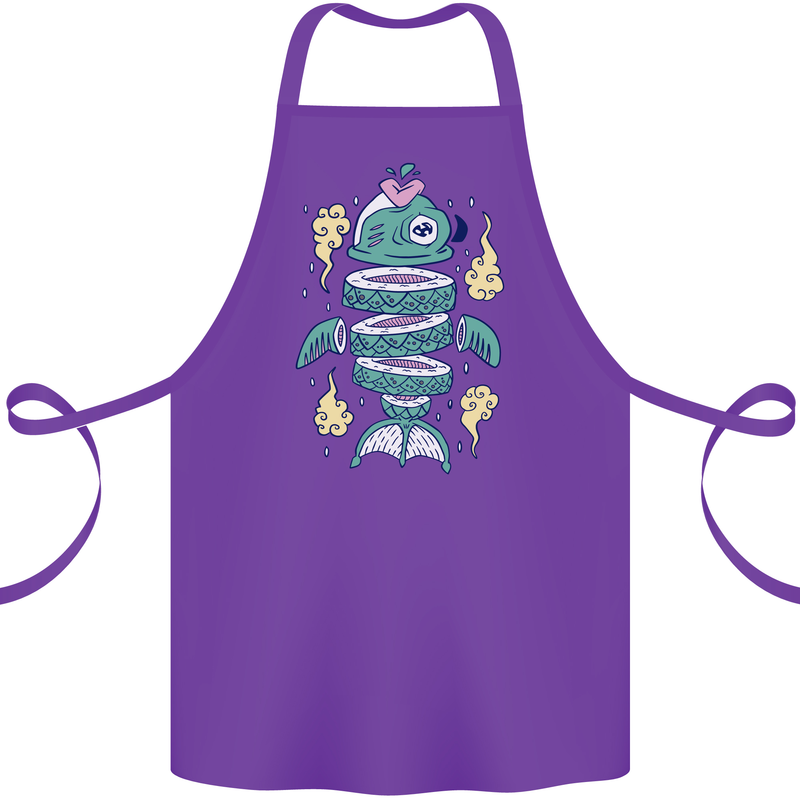 Funny Sliced Sushi Fish Fishing Fisherman Cotton Apron 100% Organic Purple
