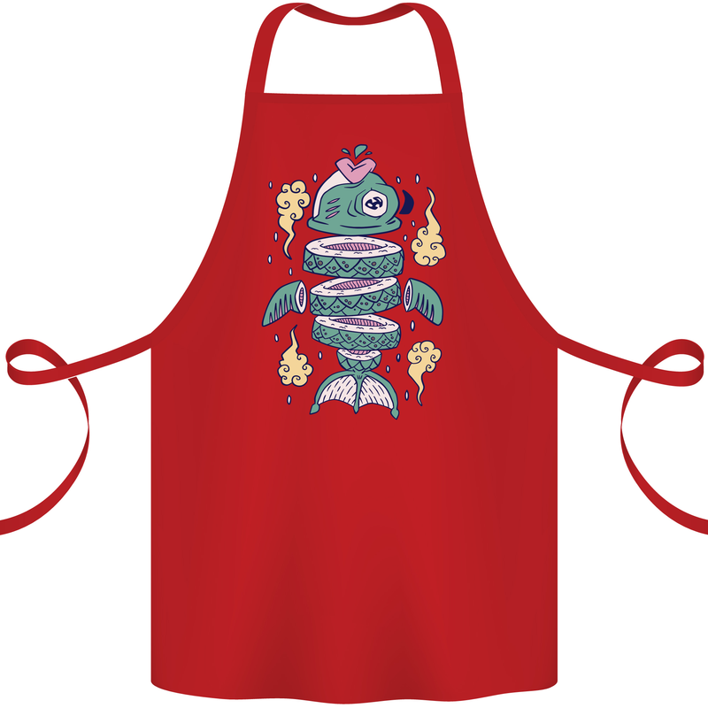 Funny Sliced Sushi Fish Fishing Fisherman Cotton Apron 100% Organic Red